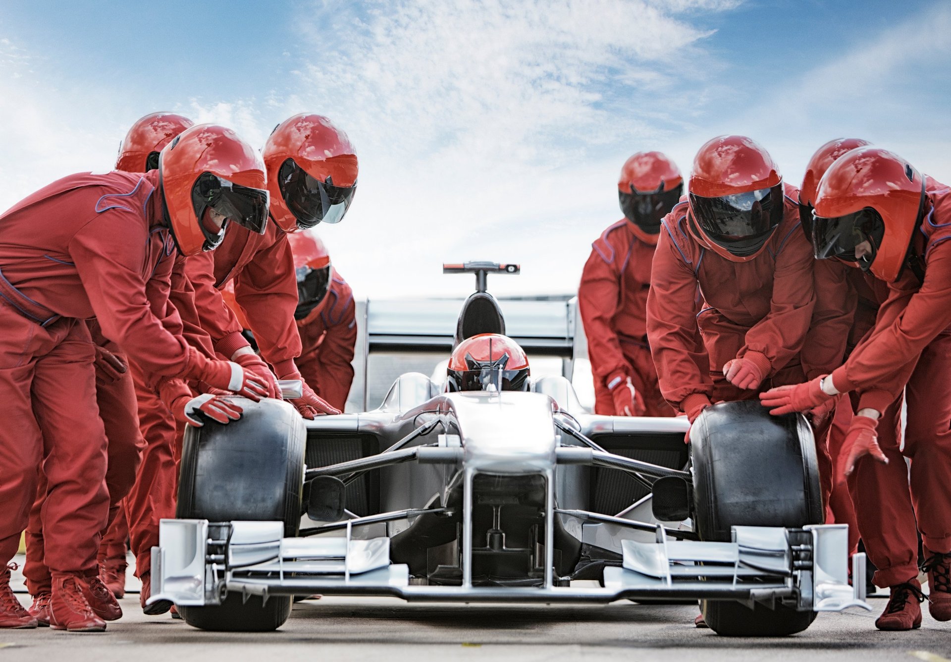 Motorsports pit crew in action